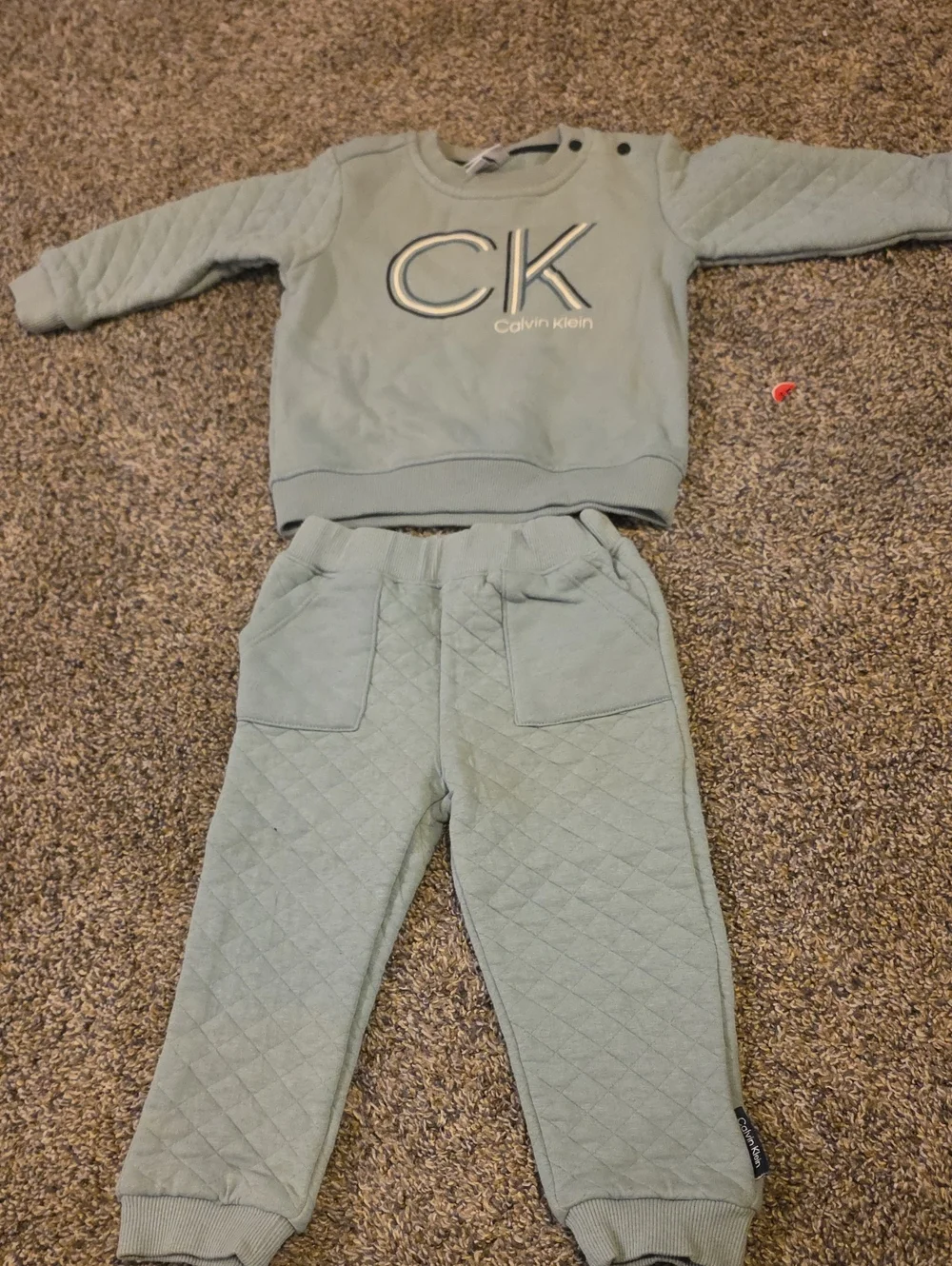 Calvin Klein Quilted Sage Green Kids Sweatshirt & Joggers